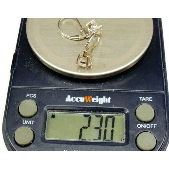 Earrings Hoop Hinge Clasp 925 Sterling Silver Round Simulated Cubic Zirconia Vtg - Picture 6 of 6